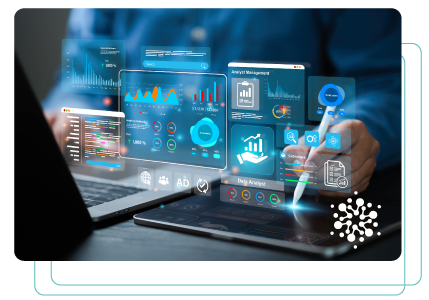 Digital workforce analytics displayed across multiple screens
